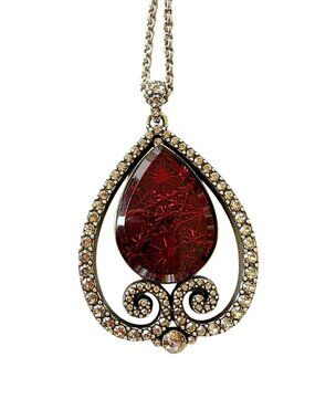 Brighton Ruby Red Crystal Teardrop Necklace Long Chain Swarovski Pendant